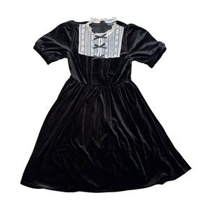 Brand new with Tags ModCloth Black Velvet Mini Dress with White Lace Bib Size XS